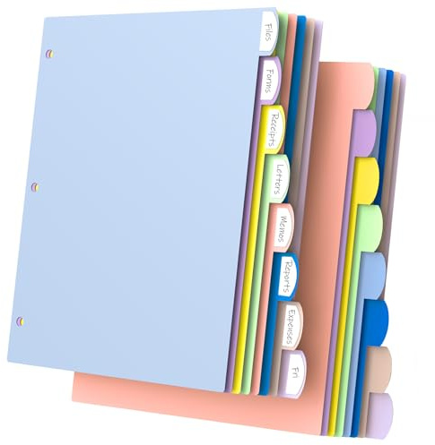 HABGP 16Pcs/2 Set 3 Ring Binder Dividers with Tabs, 8 Color Tab Divders for 3 Ring Binder, Plastic Pastel Page Folder Dividers Sheet Protectors, Three Ring Binder Index Dividers for Notebook