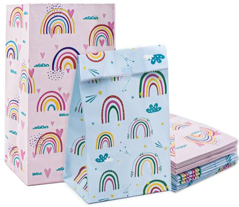 24 Stück Regenbogen Papier Geschenktüten, Faltbarer Kreative Candy Papiertüten, Wiederverwendbare Papier Partytüten, Bunte Kleine Regenbogen Geschenktüten Robust für Hochzeit Geburtstag Festivals