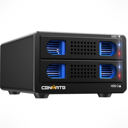 CENMATE 2 Bay RAID Festplattengehäuse mit Lüfter for 2.5/3.5 SATA HDD/SSD with USB A/C 3.0 Kabel , 3.5-Festplattengehäuse unterstützt 40 TB, 4 RAID-Modi, max 6 Gbit/s