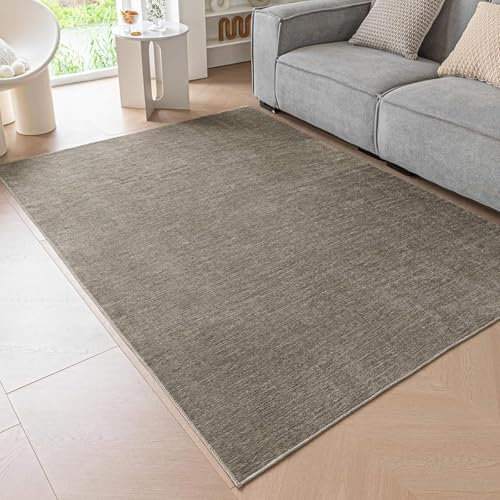 Ceneco Teppich Taupe Kurzflor, Waschbare Teppiche Wohnzimmer,Moderne Weiche Teppiche für Schlafzimmer, rutschfeste Teppich für Küche, Büro, Lounge (Taupe, 80×120cm)