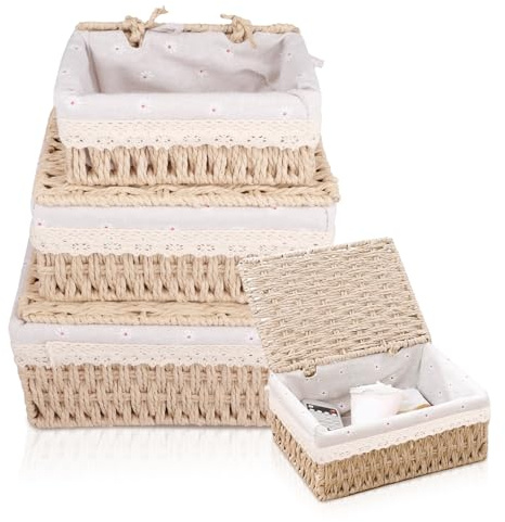 KiKiHong Lot de 3 Paniers de Rangement Tressés,Paniers Tressés,Empilables Convient pour Ranger des Jouets,Télécommandes et des Cosmétiques(Naturel)