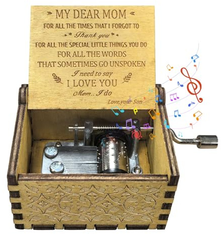 iwiio From Son - Wooden Music Box for Mom from Sun, Happy Mothers Day or Mom Birthday Gifts Wooden Music Box