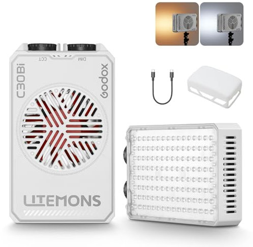 Godox Litemons C30Bi Pannello Luce a LED, Luci Portatile Bicolore per Fotocamera, LED Light Panel Luce Continua 2800K-6500K con Batteria, Luci per Fotografica Video e Streaming Live