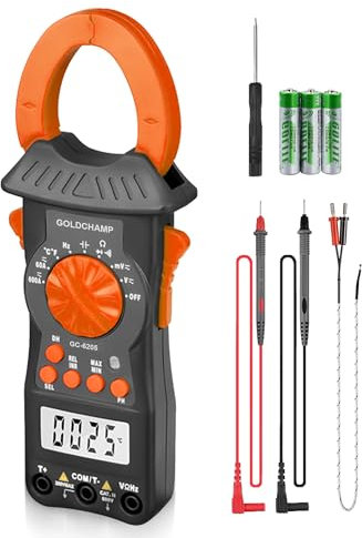 GC-6205 Dual Jaw Clamp Meter, 6000 Counts True RMS Auto-Ranging Clamp Multimeter with Data Hold&Backlight for Detecting AC/DC Voltage/Current, Resistance, Capacitance, Temp, Frequency, Inrush Current