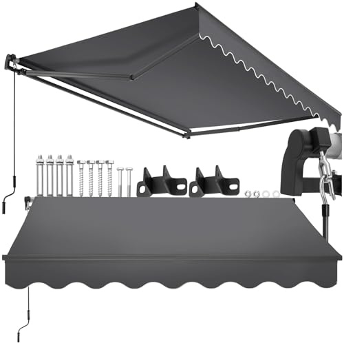 tectake® toldo retractil con Brazos articulados, fácil de Manejar con manivela, Estructura de Aluminio y Acero, Ideal para terraza, toldo Exterior, toldos Exterior terraza - 250x200 cm Gris Oscuro