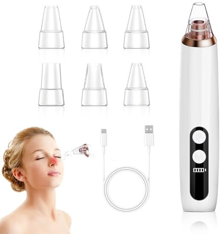 KUKUPOW Togli Punti Neri, Aspiratore Punti Neri Professionale in ABS, 6 Testine e 3 Modalità di Aspirazione, per Rimozione di Comedoni, Brufoli e Grasso, Bianca
