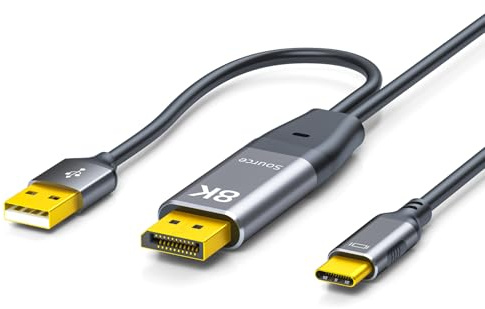 NEXHYPE DisplayPort till USB-C kabel 8K @ 60 Hz, DP till typ C-kontakt kabeladapter 2 m omvandlare för Apple Studio display, bärbar skärm, AR-glasögon, USB-C-skärm konverteringskabel