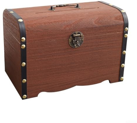 Hucha de madera segura con llave, perfecta para ahorrar y ayudar a la conciencia financiera y responsabilidad (A 14,5 x 10 x 9,5 cm)