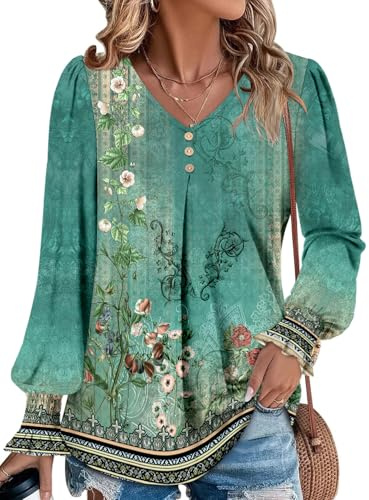 CHICZONE Womens V Neck Tops Long Sleeve Pleated T Shirts Fall Casual Dressy Tunic Blouse