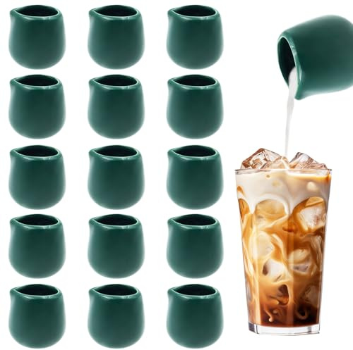 16Pcs Mini Ceramic Milk Jugs 50ml, Small Porcelain Creamer Pitchers for Coffee, Latte, Milk Frothing & Pouring, Handle-Free Design, Sauce Jugs for Espresso, Creamer, Gravy, Syrup, Dessert (Green)