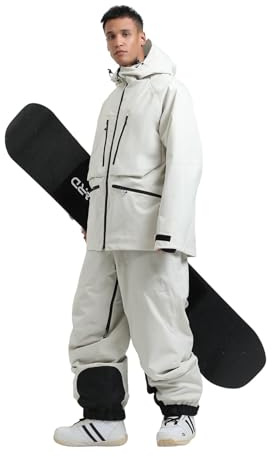 GSOU SNOW Ensemble Veste et Pantalon de Ski et Snowboard Homme Femme - Baggy Ample Plusieurs Poches Imperméable Coupe-Vent Respirant Chaud à Capuche