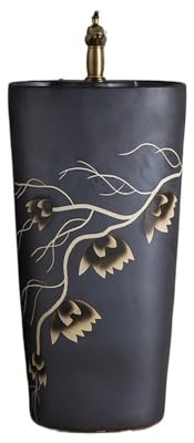 Lavandino a piedistallo Lavandino con piedistallo in ceramica nera, lavabo integrato rubinetto e scarico for bagno, balcone giardino