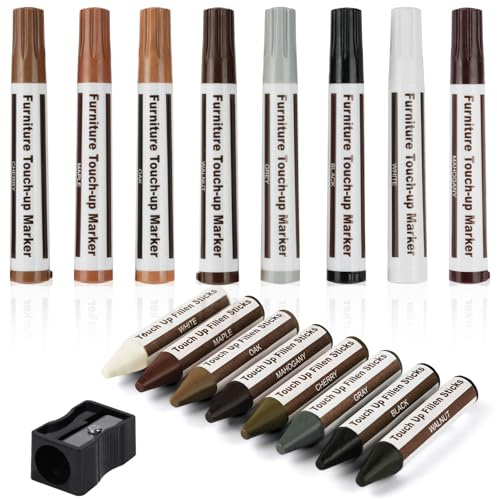 ACWOO Kit di Riparazione Mobili in Legno, 16 Pezzi Pennarello per Legno con Bastoncini di Cera, Stucchi per Legno con Temperino, Riparare per Riparare Crepe, Fori, Graffi, Parquet, Mobili