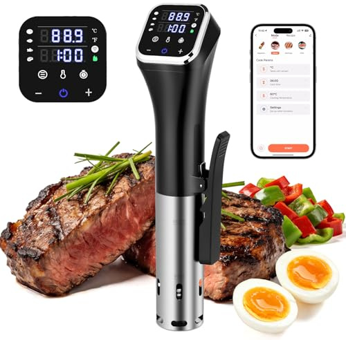 Upgraded 2.4G WiFi Sous Vide Cooker, 1100W Precision Immersion Circulator with ±0.1℉ Temp Control, IPX7 Waterproof, Quiet Operation, LED Display & 4 Safety Protections