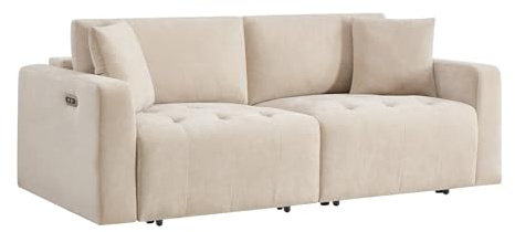 Vente-unique-Divano 3 posti con seduta scorrevole elettrica in tessuto beige DIMARIAS