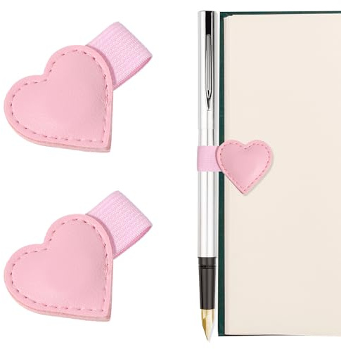 Hadnves 2PCS Magnetic Leather Bookmarks with Pen Clip Heart-Shaped Magnetic Pen Holder Cute Gift for Book Lover Readers Book Accessories for Women Girls Notebooks Journals Calendars Standard (Pink)