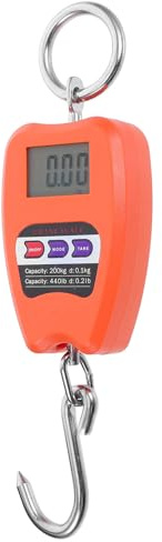 VILLCASE Balance Numérique Suspendue Portable 200 Kg avec Crochet, Petite Balance Électronique Orange sans Batterie, Pesage Précis pour Bagages, Poissons et Paquet, Accessoire de Voyage