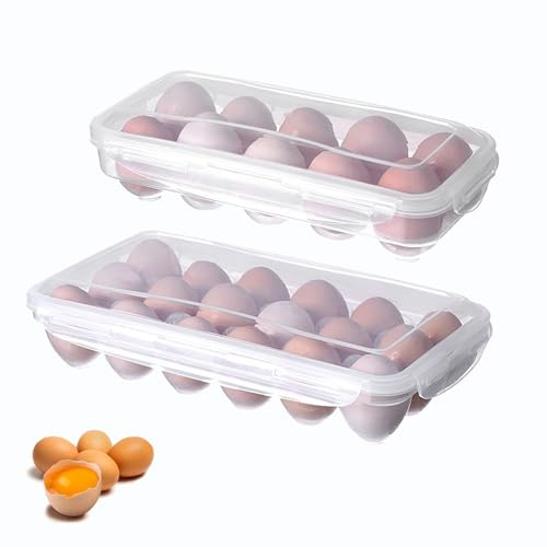 2 Pieza Caja de Huevos con Tapa, Huevos Transparente Portátil, Contenedor de Huevo, Huevera Nevera, para frigorífico, cocina, Picnic(10+18 Celdas)