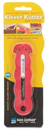 San Jamar KK403 Klever Kutter Safety Box Cutter Knife, Red (3 Pack)