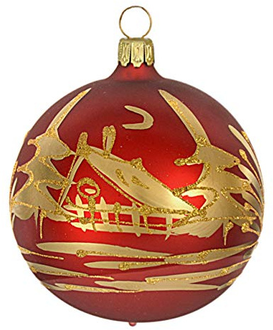 Jingle Bells Lauscha - Rot Matt 6cm Kugel, 5 Stck. pro Box, Mundgeblasen und Von Hand Dekoriert, Weihnachten