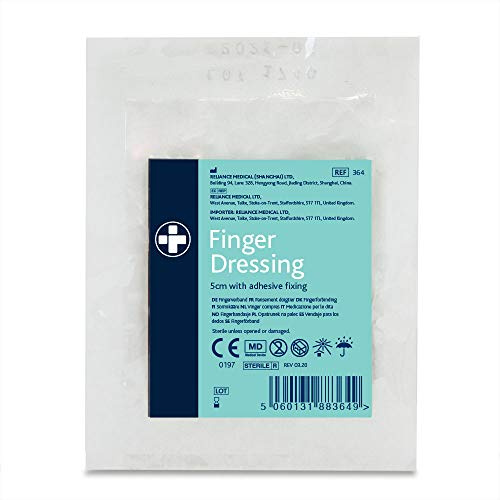 Reliance Medical Large Finger Dressing with Adhesive Fixing - Ideal for Cuts on Fingers, Extra Protection Than Plasters, Features Peelable Tab Sticky Patch, White (Pack of 10)