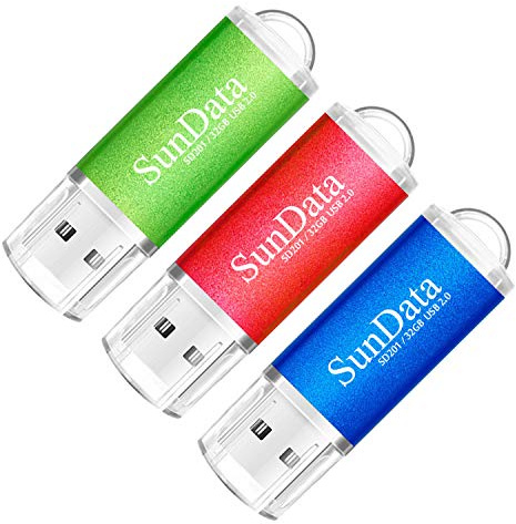 SunData 3 Pezzi 32GB Chiavetta USB Pen Drive 32GB Metallo USB2.0 Unità Memoria Flash Thumb Drive per Archiviazione Dati con Luce LED (3 colori: Blu Verde Rosso)