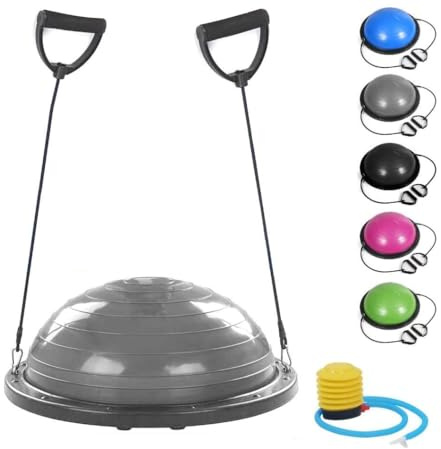 FMYBB70G Balance Ball Trainer mit Gummibändern | Ball (Ø 60 cm) für Fitness Yoga Pilates Training Rehabilitation | aus ABS und bruchsicherem PVC (grau)