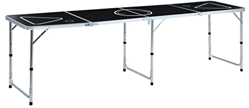 vidaXL Bier-Pong-Tisch Klappbar Höhenverstellbar Flexibel Schwarz Alu MDF 240cm x 60cm x (54-76)cm (L x B x H) Party Spiel
