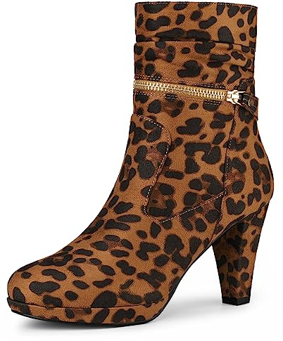 Allegra K Botas De Tobillo Con Cremallera Y Tacón Alto A Media Pierna Para Mujeres Leopardo 41
