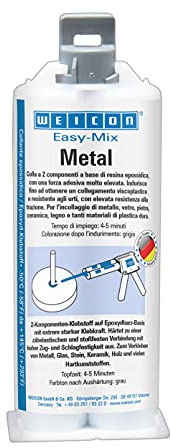WEICON Easy-Mix Adesivo Epossidico Metallico 50 ml, Grigio-Verde, Viscoso, Autolivellante, Rapido Indurimento, per Metallo Plastica Ceramica Vetro Pietra Legno