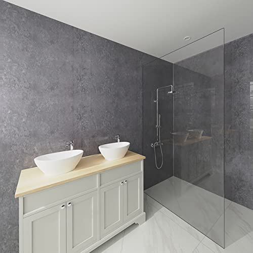 NRG 1mx2.4mx10mm Bathroom Wall Cladding Ceiling PVC Panel Gloss Grey 4PCS | Large, Shower Wet Wall Panel, Concrete Gloss, for Shower Room, Kitchen, Wet room, Shower Enclosure
