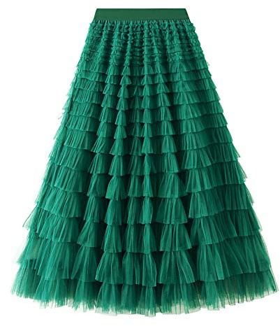 Dirholl Gonna da Donna a Linea A in Tulle con Vita Elastica e Fiocco Tutu Verde Scuro