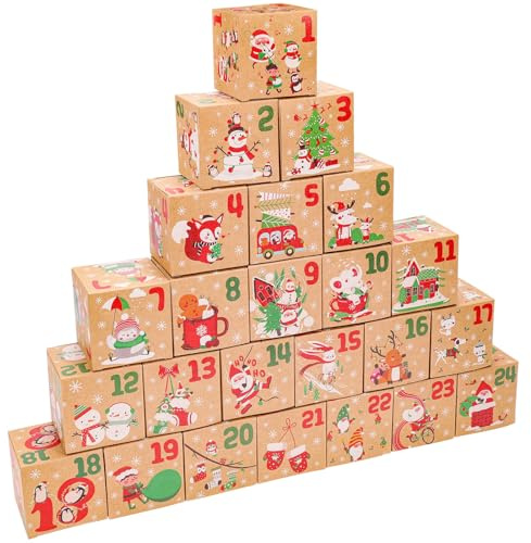 HOWAF Calendario Adviento Cajas, 24 Caja Calendario Adviento 1-24 Cajas Calendario de Adviento Cajas de Calendario Navideño Manualidades Navideñas Caja de Regalo Navidad Favors Decorations