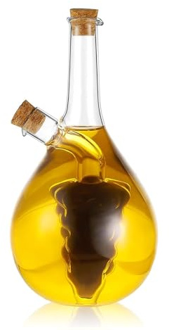 WINAKUI Oil and Vinegar Dispenser, 2 in 1 Glass Olive Oil and Vinegar Cruet Dispenser Bottle, Kitchen Olive Soy Sauce Dispenser Double Pourer Spout for Kitchen Cooking Container