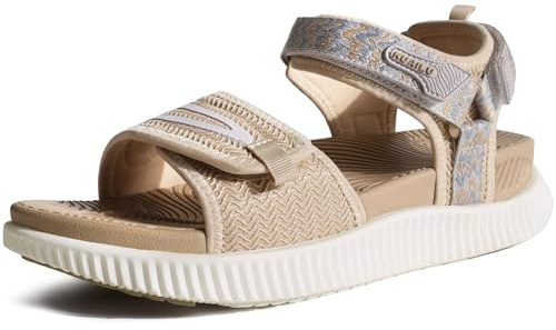KuaiLu Sandalias Trekking Deportivas Mujer Comodas Ortopedicas Fascitis Plantar Caminar Senderismo Ligera Cuero Ajustables Verano Abierta Antideslizantes Sandalias Montaña Beige 41