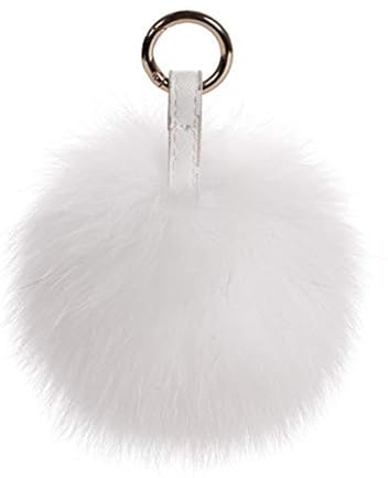 S.ROMZA Portachiavi con pompon in finta pelliccia artificiale portachiavi soffice portachiavi in peluche Pom Pom Bag Charm per borsa a mano ciondolo porta chiavi da donna (Bianco)