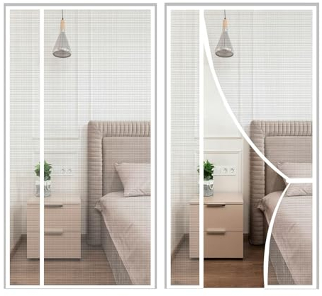 Magnetvorhang 165x250cm Automatische Abschaltung Moskitonetz Tür Ohne Bohren für Balkontür Zimmertür Wohnwagen -Weiß