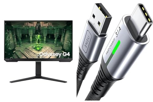 Samsung Odyssey G4 LS25BG400EUXXU 25 240Hz 1ms IPS Full HD Gaming Monitor - 240Hz, 1ms, 2xHDMI & INIU USB C Charger Cable 2m 3.1A Type C Cable Fast Charging, Braided USB A to USB-C Phone Charger
