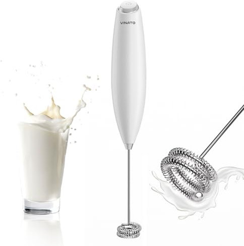 VINATO Montalatte Elettrico, Montalatte per Cappuccino con Frusta in Acciaio Inox, Frullatore a Batteria per Caffè, Latte, Cappuccino, Matcha