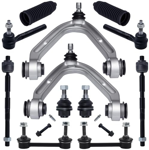 TUCAREST 12Pcs Suspension Kit Fit For 2006-2010 Hu-mmer H3, 2009-2010 H3T, 2 Front Upper Control Arm w/Ball joint + 4 Outer Inner Tie Rod + 2 Sway Bar + 2 Boots [# K621675 K750185 EV800609 K500250]