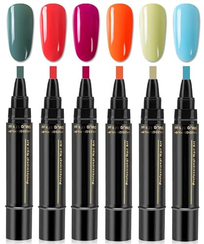 DMQ Nail Varnish Pens, 6 Colors Pastel Nail Polish Pens, Quick-Dry Gel Nail Polish Pens Set, One Step Nail Gel Pens Soak Off UV/LED Nail Art Pens Set for Women DIY Nail Art Beauty Gifts