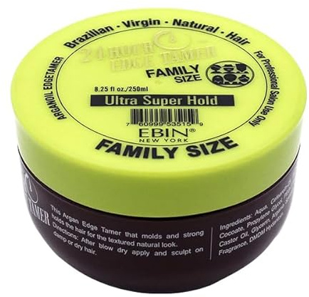 EBIN NEW YORK 24 Hour Edge Tamer Ultra Super Hold 250 ml Strong Edge Control Gel, No Flaking, Sleek Smooth Finish, Long Lasting, Argan & Castor Oil