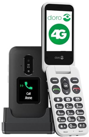 DORO Telefon – Doro Leva E30 – 4G Klapphandy für Senioren – 2,8 Zoll Display, externes Display, kontrastreiche Tasten, klarer Klang, Kamera – Doro Secure-Taste – Inklusive Ladestation – Schwarz/Weiß