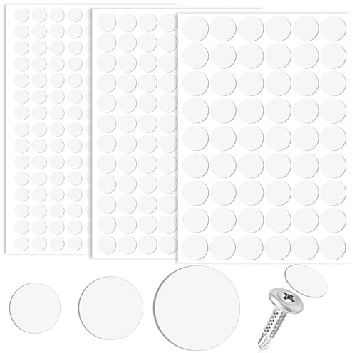 290 Pièces Cache Vis Blanc Auto-adhésifs, 12mm/15mm/21mm Cache Trou Meuble pour Armoires Murales Vis de Bureau Réparation de Meubles, Autocollants de Couverture Meuble pour Dissimuler Les Trous