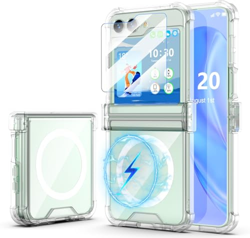 Designed for Samsung Galaxy Z Flip 6 Case Magnetic with Hinge Protection & Tempered Screen Protector, Shockproof Protection Slim Phone Case Cover Clear for Z Flip 6 5G (Crystal)