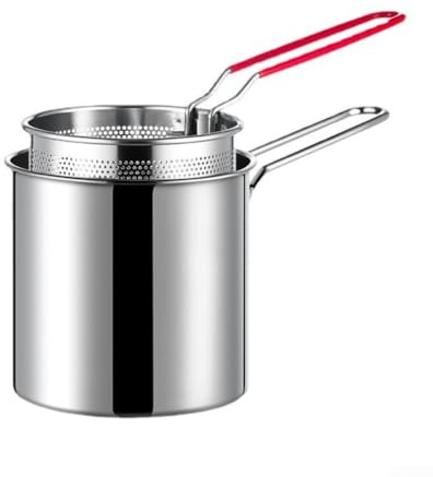 Mini olla freidora construida con acero inoxidable 304 con diseño de ahorro de aceite y mango largo para un uso fácil