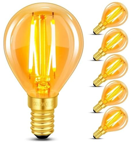 Bombilla Edison Vintage E14 G45 LED Filamento 2W (Equivalente a 20W), Ambar Luz Blanco Cálido 2200K, 200LM, AC 220V-240V, No Regulable, Decoración Iluminación para Hogar, Cafés, Bares, 6 Piezas