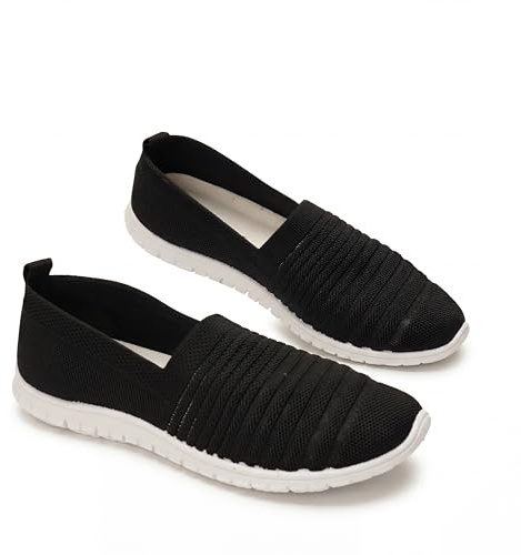 GLAMORA Zapatillas Slip On Transpirables para Mujer, Calzado Deportivo Ligero sin Cordones de Punto Flexible, Zapato Casual Moda Verano Antideslizante, Sneakers Cómodas Ultraligeras