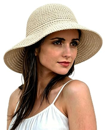 RICUHJIAJU Cappello Parasole di Paglia, Cappello Paglia Donna, Cappello Spiaggia Donna, Cappellos da Spiaggia in Paglias, per l’Estate Viaggio e la Spiaggia Vacanze (Beige)