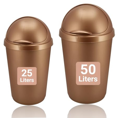 Papelera 50 L y 25 L Oro rosa – Cubo de basura con tapa deslizante y oscilante – Basurero de plástico 50 litros – Cocina & Oficina